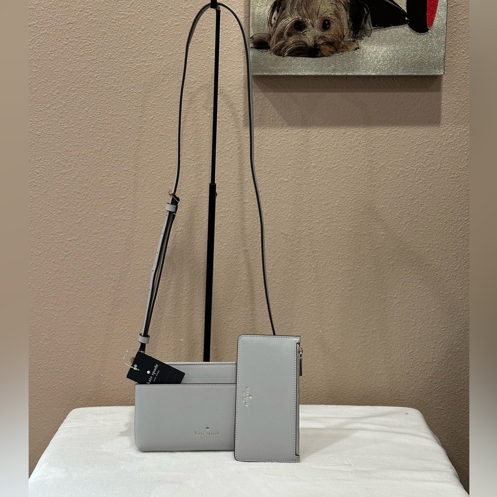 Kate Spade Sadie New With Tags Gray Crossbody Bag and Wallet Set